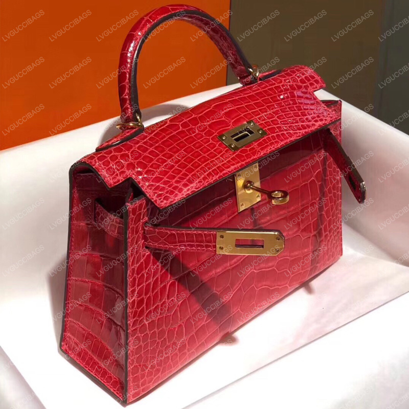 

Luxury Designer Second Generation Bag Crocodile Mini 19/21cm Red Portable Single Shoulder Strap Leather Metal Hardware, Box