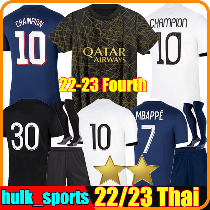 

MBAPPE HAKIMI Champions 10th Title soccer jerseys SERGIO RAMOS 22/23 Fourth Maillots de football shirt 2021 2022 2023 MARQUINHOS VERRATTI PSGs Kits sock Full sets, 22-23 home kids