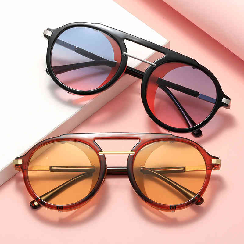 

Sunglasses style Steampunk Women's personalized spring hinge men's round frame colorful ocean glasses UNM8
