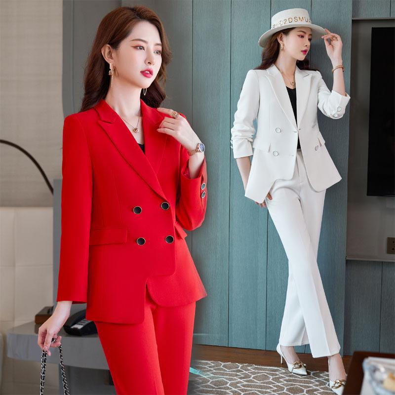 

Women' Two Piece Pants Long Sleeve Fashion Solid Color Plus Size Red Slimming Top Suit Coat Beautician Commuter White OverallsWomen, Blackjacketwide leg