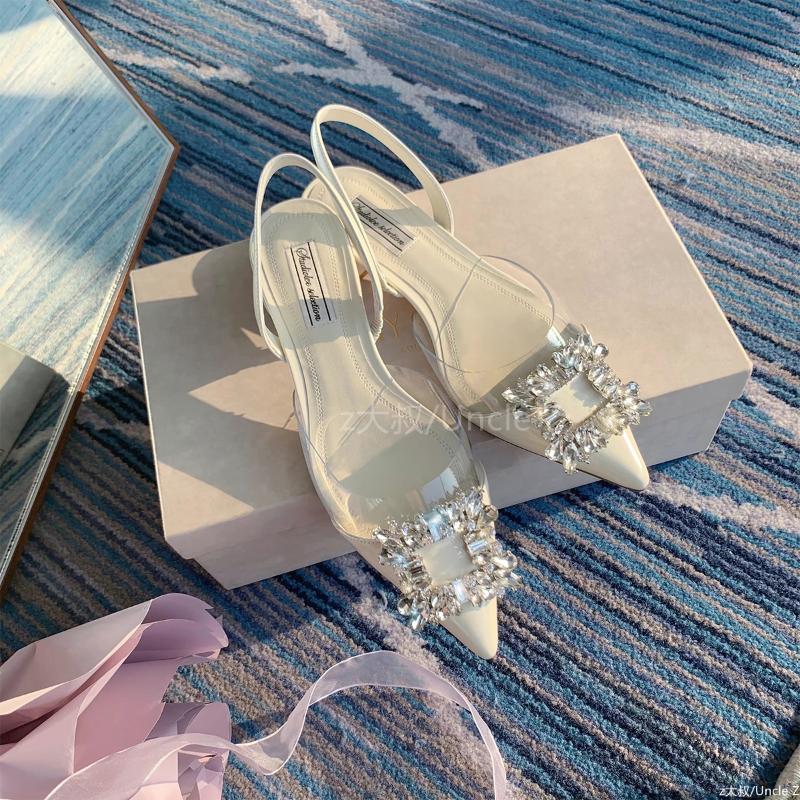

Sandals Women 2022 Summer Bow Camellia Satin Mid-heel Stiletto Back Empty Pointed High-heeled Shoes, Milky