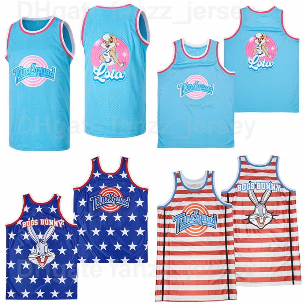 Moive Basketball Rabbit Lola Bugs Bunny Jerseys Space Jam Tune Squad HipHop Team Color Blue Red Pinstripe Breathable For Sport Fans High Quality On