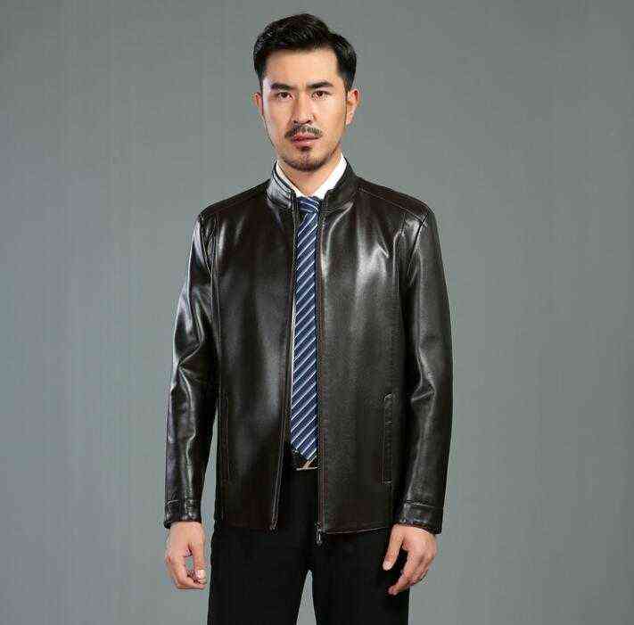 

mens leather jacket slim Spring and Autumn motorcycle coat men jackets clothes Middle-aged jaqueta de couro stand collar fashion T220728, Auburn