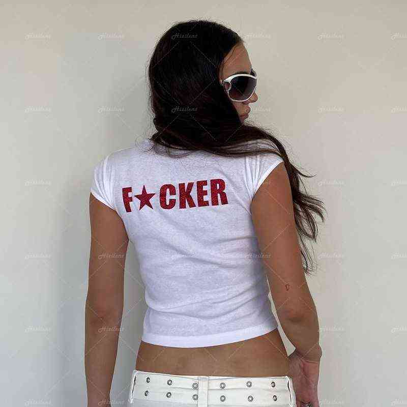 

Y2K Fashion Letter Print fairy grunge Summer E-girl White Crop Tops Slim 2000s Streetwear Harajuku Goth Short Sleeve T-shirts 220419