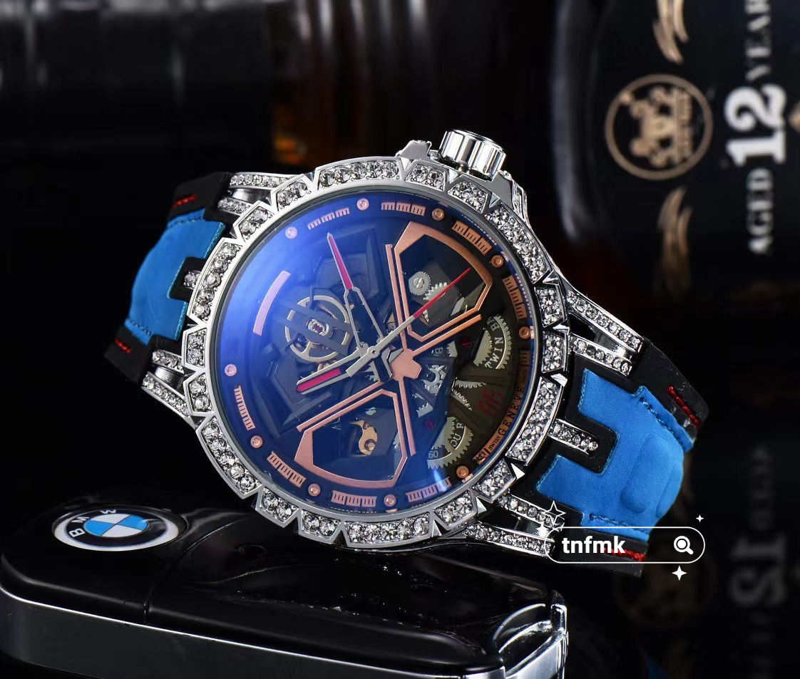 

AAA Men's watch Automatic Mechanical Movement RD inlaid brick men Office Business Sports Casual Watches Sapphire Lens PU patch leather strap six-pin multi-function, Diving function