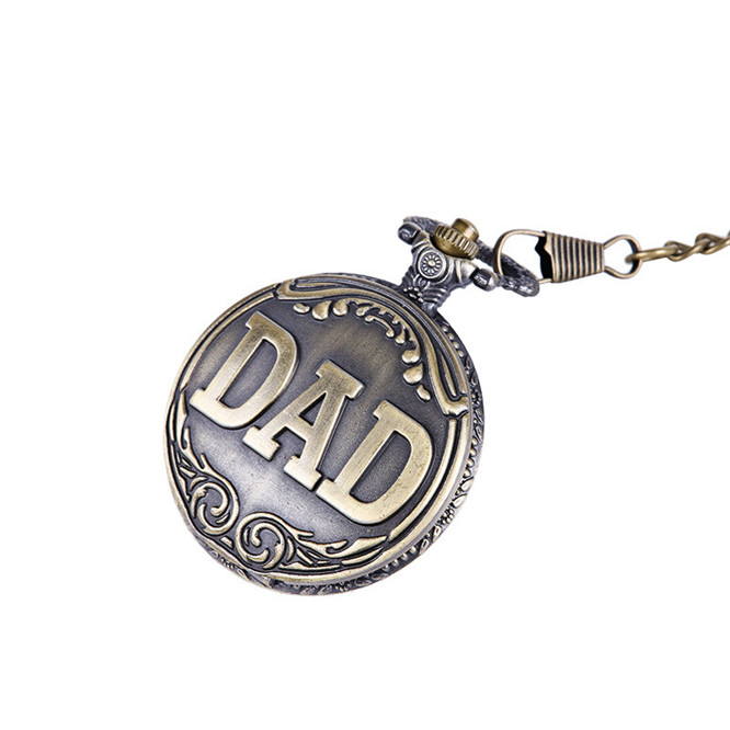 

10pcs Dad letter bronze thick chain Vintage Lace embossed Pocket Watch, Black