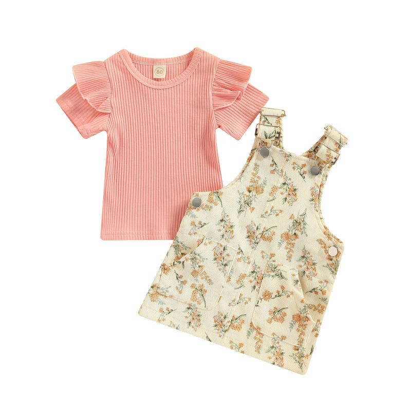 

Clothing Sets 2Pcs Baby Girls Outfits Set Round-Neck Short Sleeve T-Shirt Flower Print Suspenders Skirt Fashion For Toddlers 3-24 MonthsClot, As picture
