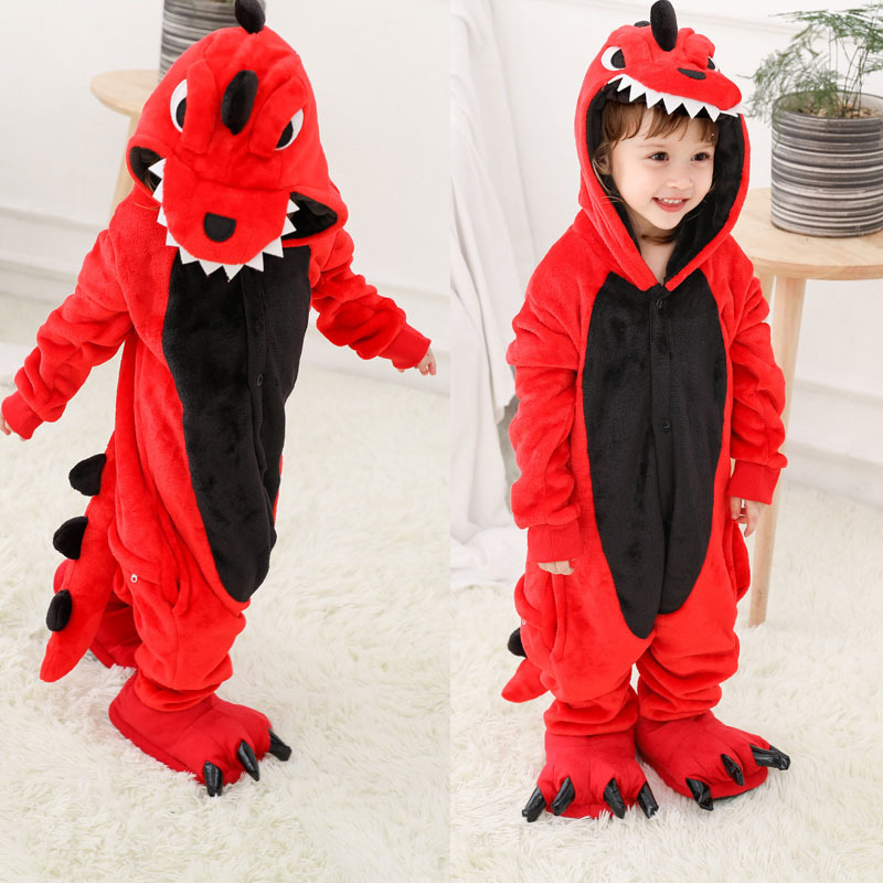 Children's Cosplay halloween costume Unicorn Pyjamas Flannel Kids Dinosaur Pijamas Suit Animal Sleepwear Winter Cat Onesies-image-778754828