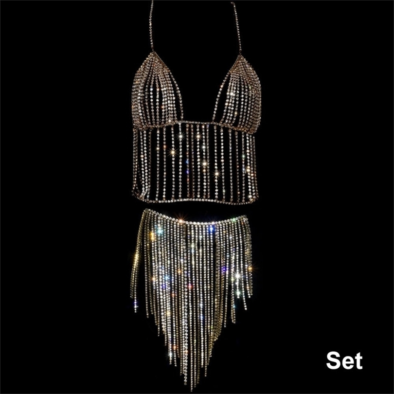 

Stonefans Sexy Chain Lingerie for Women Bling Crystal Tassel Body Chain Bikini Bra Jewelry Waist Chain T200508