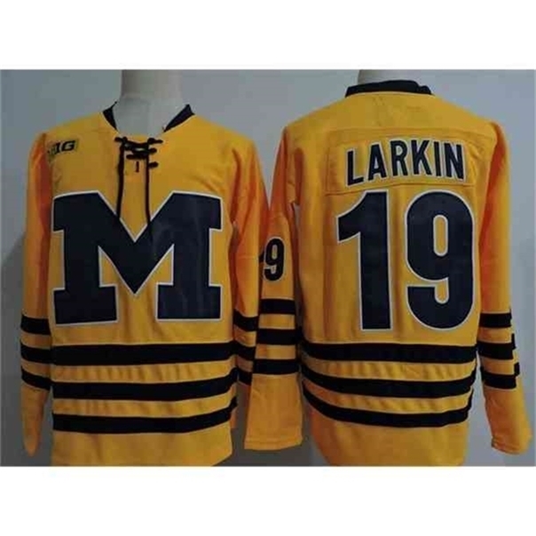 

C26 Nik1 Michigan Wolverines #19 Dylan Larkin Hockey Jersey Embroidery Stitched Customize any number and name Jerseys 39 Dexter Dancs 14 Nick, Yellow