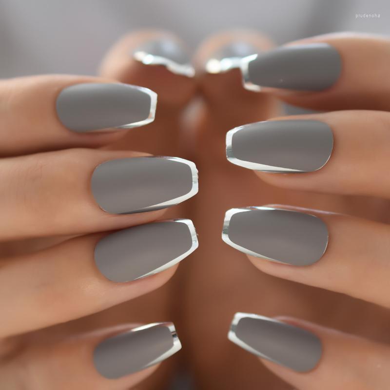 

False Nails Medium Length Coffin Fake With Design Artificial Press On Set Fingernails Art Tips Salon Tools Accessories Prud22, L5670