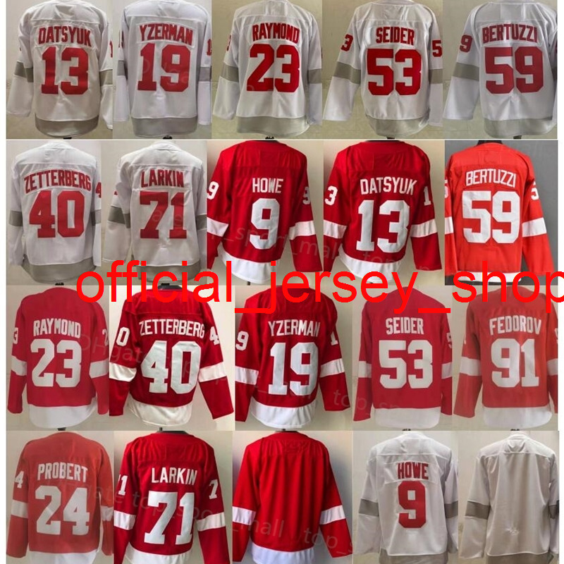 

Reverse Retro Hockey 23 Lucas Raymond Jersey 53 Moritz Seider 59 Tyler Bertuzzi 71 Dylan Larkin 9 Gordie Howe 19 Steve Yzerman 13 Pavel, White