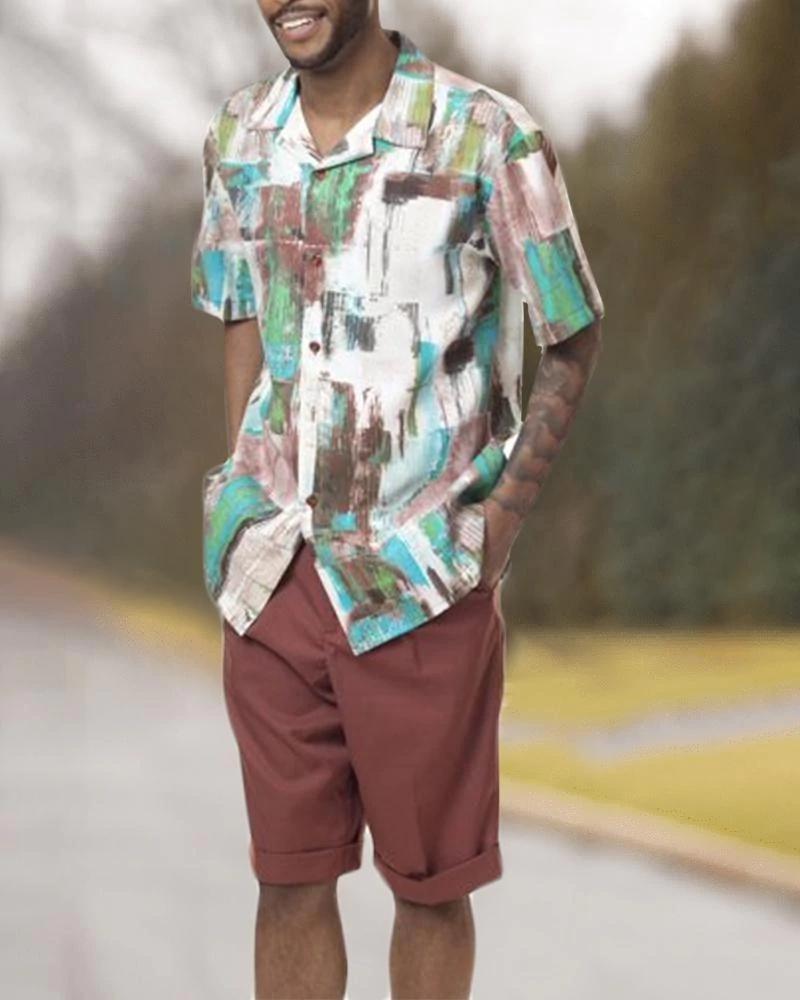 

Men' Tracksuits Summer Hawaiian Print Shorts Men' Casual Short Sleeve Palm Beach Clothing Set -5XLMen, 10