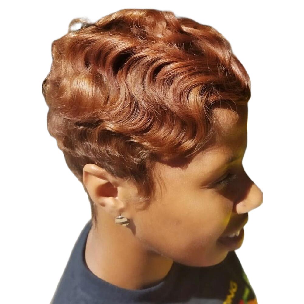 

Brazilian Short Pixie Cut Human Hair Wigs Finger Waves Hairstyles For Black Women Full Machine Made Wigs None lace front Wig, Ombre color