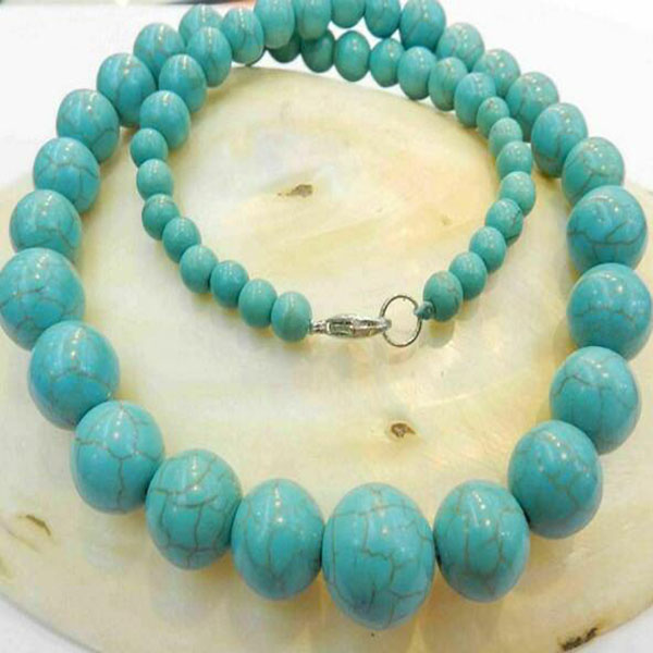 

6-14mm Blue Turkey Turquoise Gems Round Beads Necklace