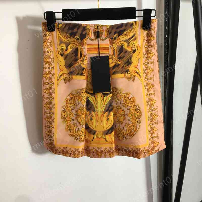 

Fashion Women Skirts Dress Joint F Letter Retro Flower Print Pleated Skirt Elegant Luxury Sexy Designer Women Clothing