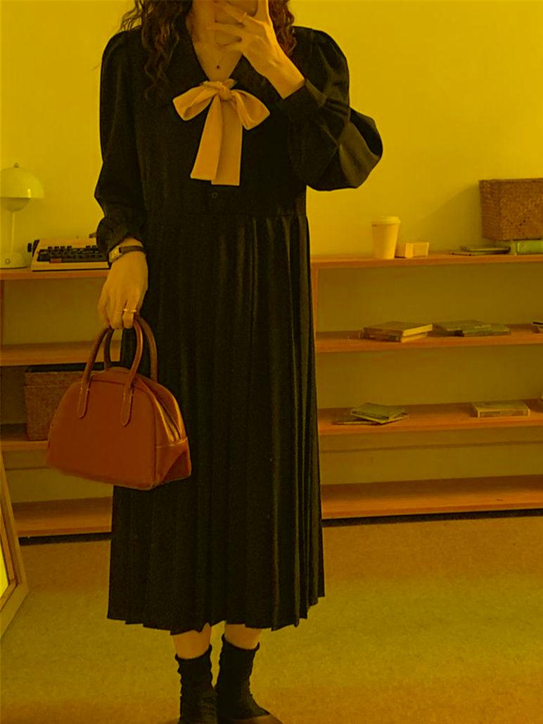 

Casual Dresses Alien Kitty Mid-Length Dress French Girls Women Party Autumn Chic 2022 Vintage OL High Waist Loose Daily Slim Mujer VestidosC, Black