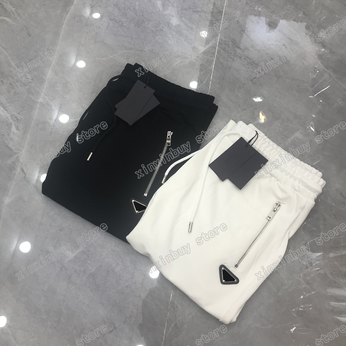

22ss Mens women designer pants Metal triangle label zipper Pocket Nylon pant Men Webbing Trousers black white xinxinbuy S-XL