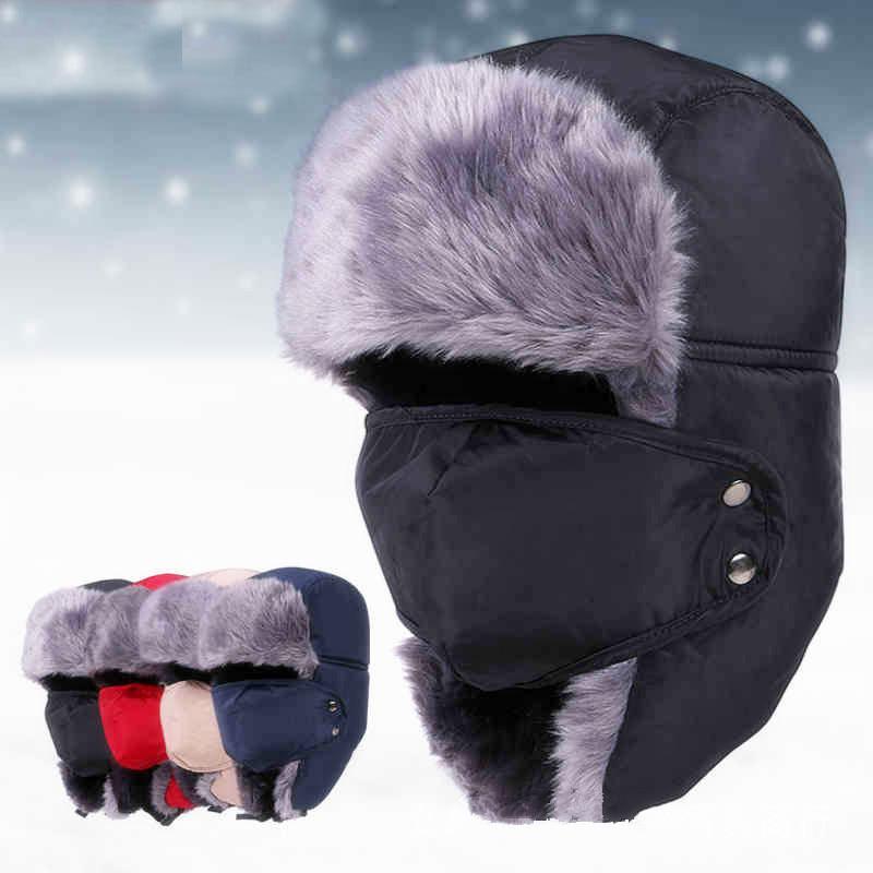 

Berets Winter Bomber Hats Ushanka Russian Fur Hat Warm Thickened Ear Flaps Cap For Men&Women Mask BalaclavaBerets