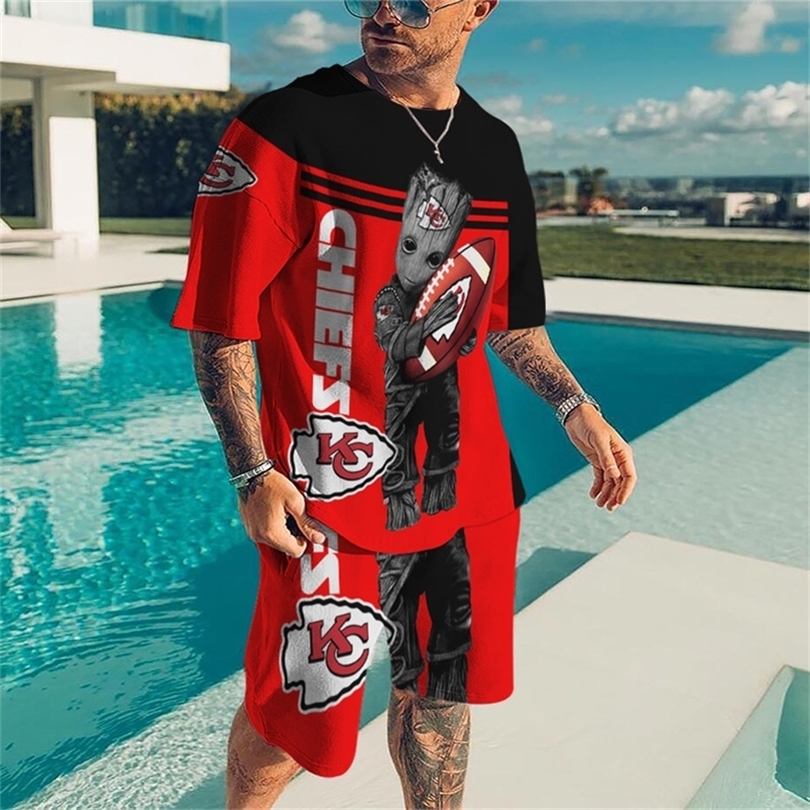 Ensembles de vêtements d'été pour hommes Tendance Costume de sport Motif de rugby Couture Impression 3D Hommes T-shirt Shorts Survêtement Ensembl