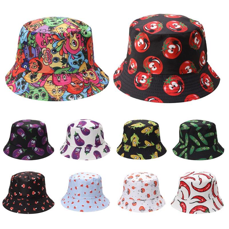 

Berets Unisex Vegetable Mushroom Pattern Bucket Hat Packable Fisherman Cap Summer Sun Caps Sunscreen Outdoor Accessories