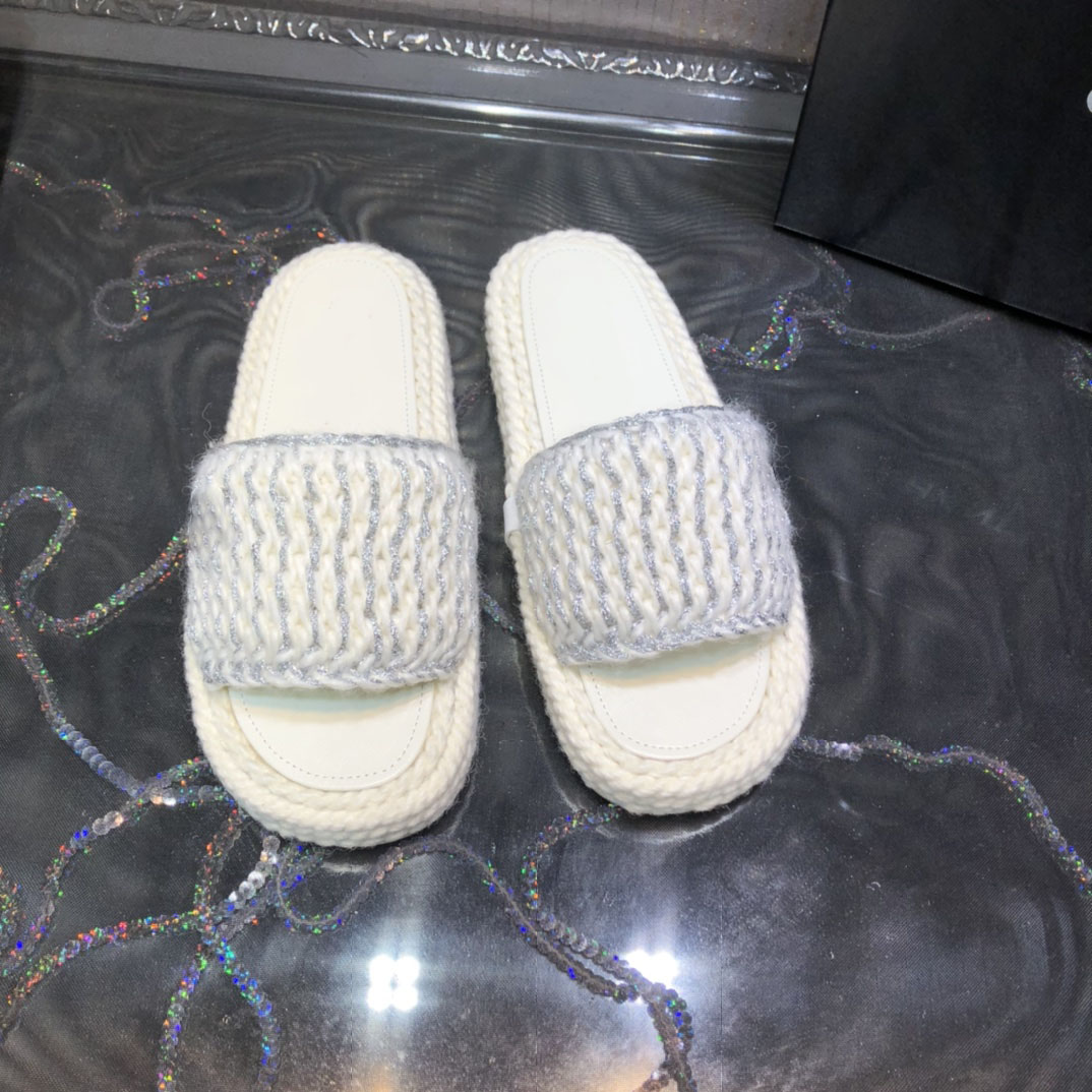 

2022 Summer Women's Sandal Braided Knit white Indoor striped Casual Slippers brand Designer Luxury Fashion girl Beach Flat Flip Flops Shoes, Clear