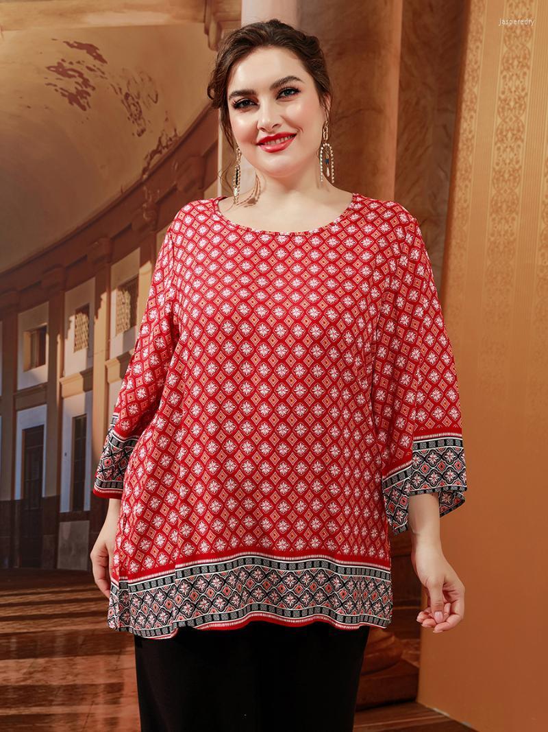 

Women's Plus Size T-Shirt Tops Women Summer Long Sleeve Retro Floral Print Casual Blouse Loose Oversized T ShirtsWomen's Jasp22, Red