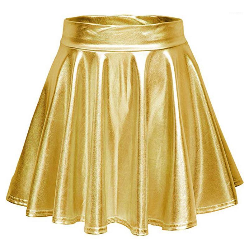 

Skirts Club Stage Shiny Pleated Tutu Skater Skirt Women Party Cocktail Short Mini A Line Gold Silver Purple Red Pink Black Green