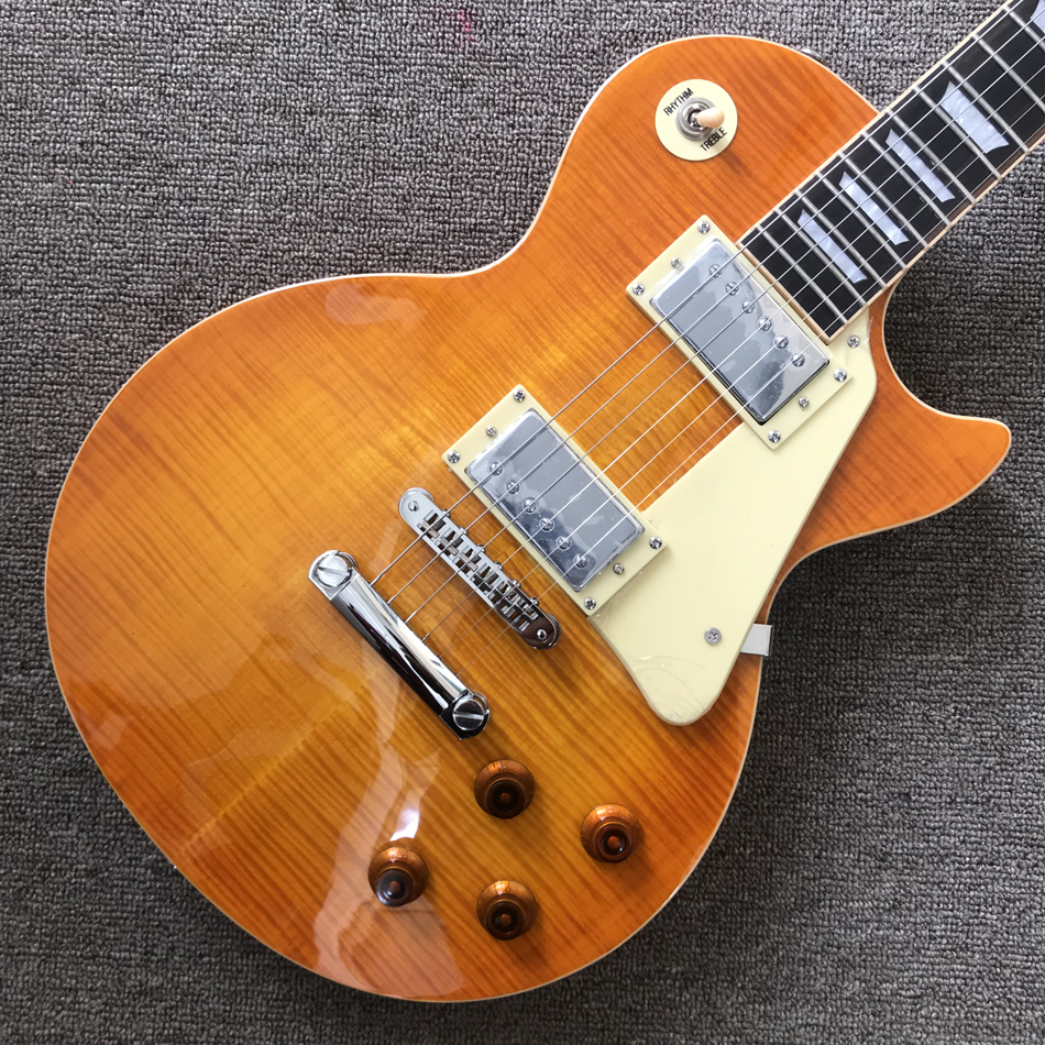 

LP electric guitar, Rosewood fingerboard, One piece of body and neck, frets binding, Tune-o-Matic bridge, Honey burst maple top, Solid mahogany guitar, 02