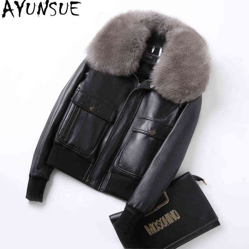 

Ayunsue Real Fox Fur Collar Winter Natural Sheepskin Coat Female 100 Real Leather Duck Down Jacket Women Clothing 18191 J220727, Creamywhite