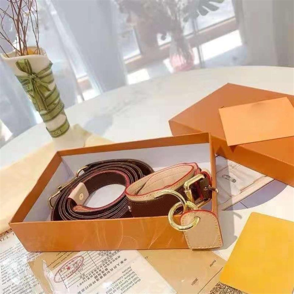 

2022 Popularity style printing With metal Dog Collars Leashes Large size comes withs box Brown Handmade leather Designer Dogs Supp217L