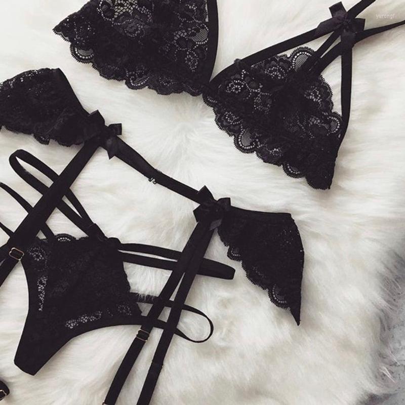 

Bras Sets Sexy Lingerie Women Underwear Sleepwear Lace Bra G-string Panties Garter Belt Babydoll Set Lenceria Mujer, Black