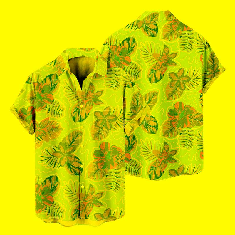 

Men's Casual Shirts Mens Fashion And Leisure 3D Digital Printing Buckle Lapel Short Sleeve Shirt Top Long Purple ShirtMen's, Khaki