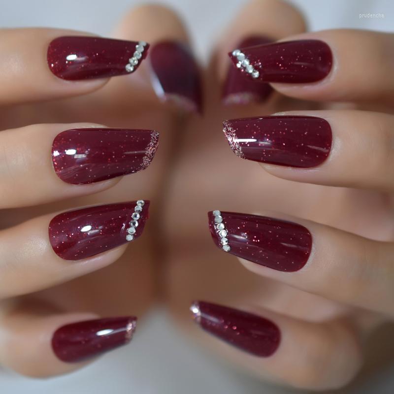 

False Nails Lipstick Nail Fake Medium With Design Diamonds Rhinestones UV Press On Fingernails Tip Glitter Prud22, L6179