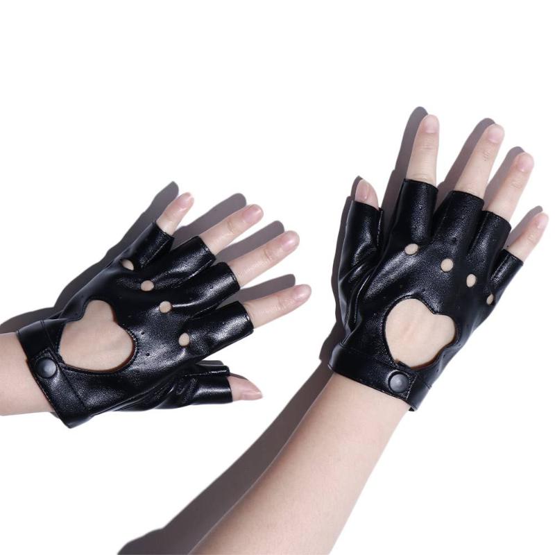 

Five Fingers Gloves 1 Pair PU Leather Half Finger Hollow Heart Design Fashion Streetwear Decor Women Mitten For Party Performance