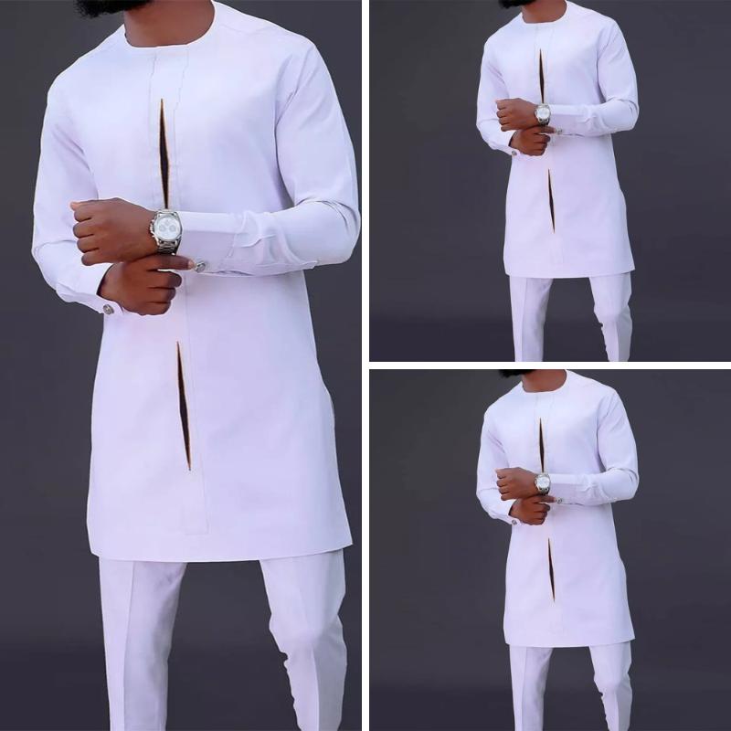 

Men's Tracksuits African Men Dashiki Long Sleeve Shirt Trouser Set Mens 2 Pieces Outfit Suit Traditional Male Clothes T-shirt Pant Suits 202