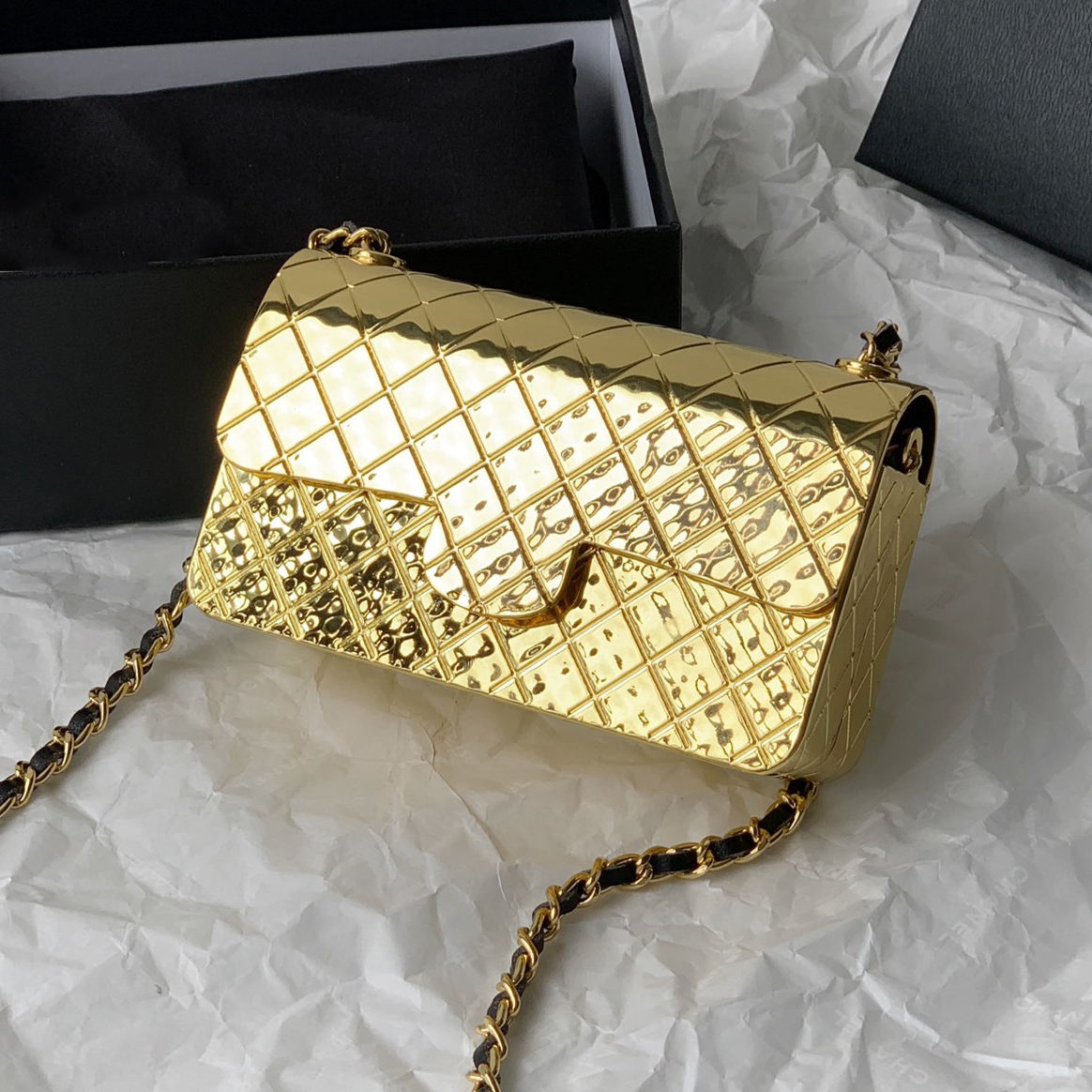 

2022S Mini French Metal Flap Bag Shining Gold and Silver Classic Diamond Check Leather Chain Womens Crossbody Shoulder Bag Designer Luxury Ladies Hand Coin Purse 12C, Box