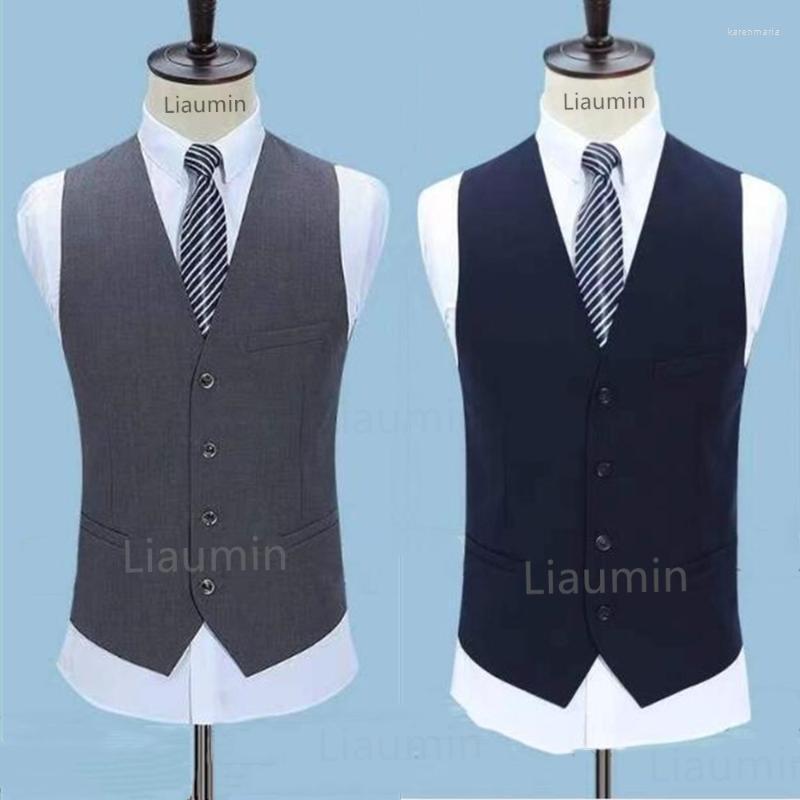 

Men' Vests Black Grey Navy Blue For Men Slim Fit Suit Male Waistcoat Gilet Homme Casual Sleeveless Formal Business Jacket V01 Kare22