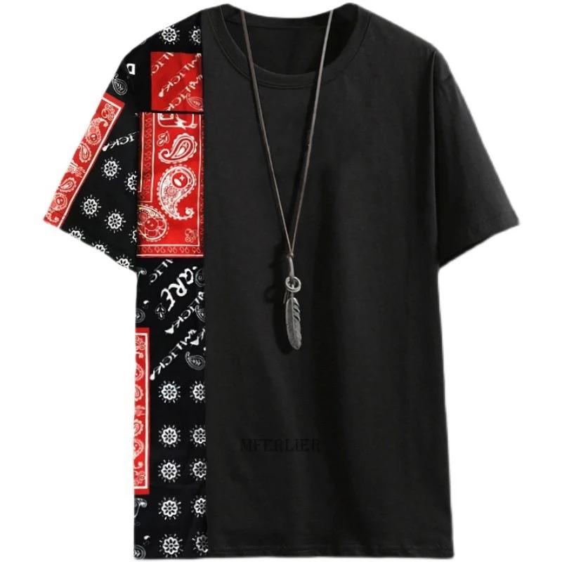 

Men's T-Shirts Summer Men Youth Patchwork Tshirt Short Sleeve Hip Hop Tees Plus Size 9XL 10XL Print Flowear Chic High Street TopsMen's, Black