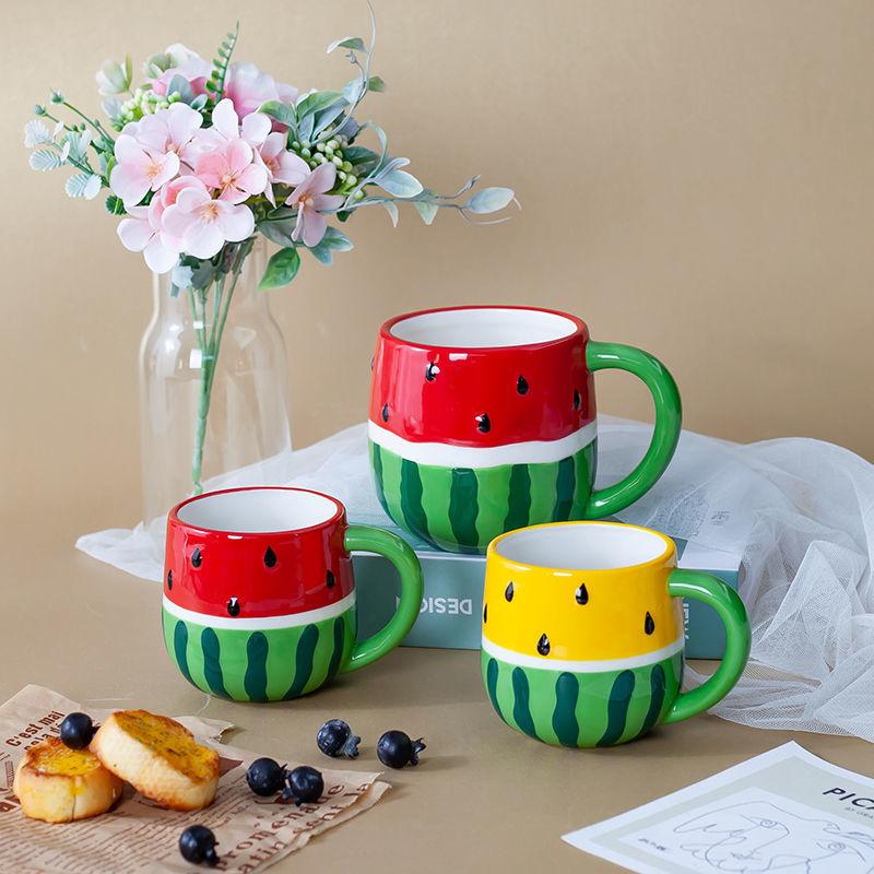 

Mugs 3D Creative Watermelon Fruit Mug 250ml 450ml Ceramic Drinking Personalized Coffee Cup Cool Tazas Kawaii Cute, A watermelon 250ml