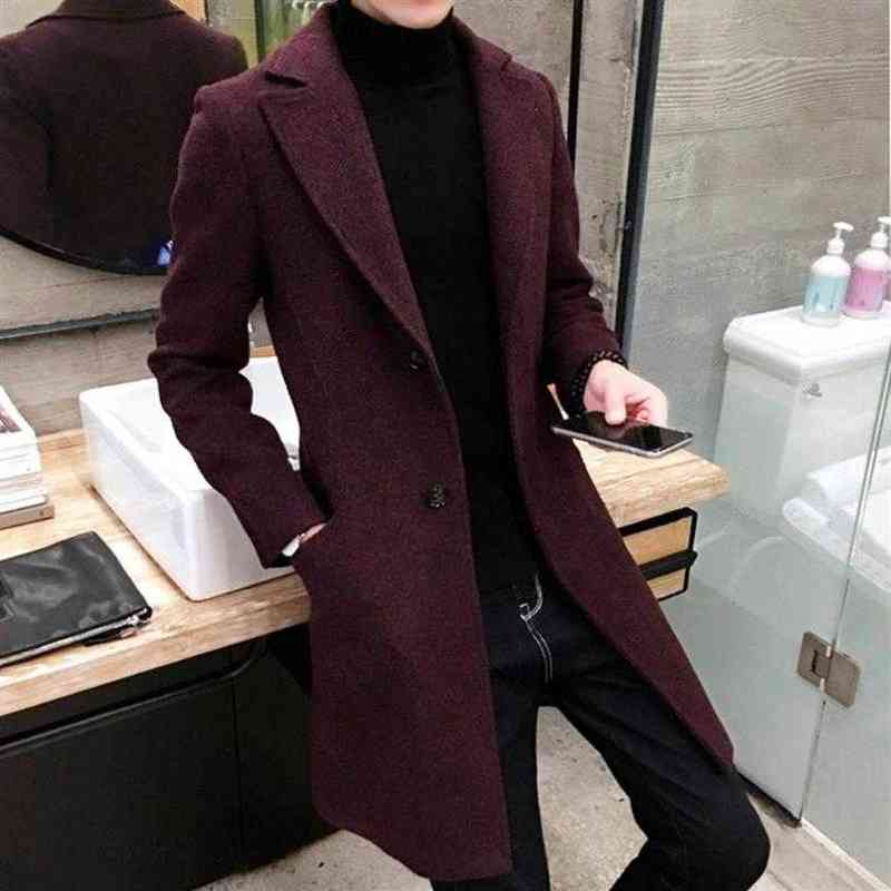 New Winter Woolen Coat Men Leisure Long Sections Woolen Coats Mens Pure Color Casual Fashion Jackets Casual Men Overcoat273Q T220810