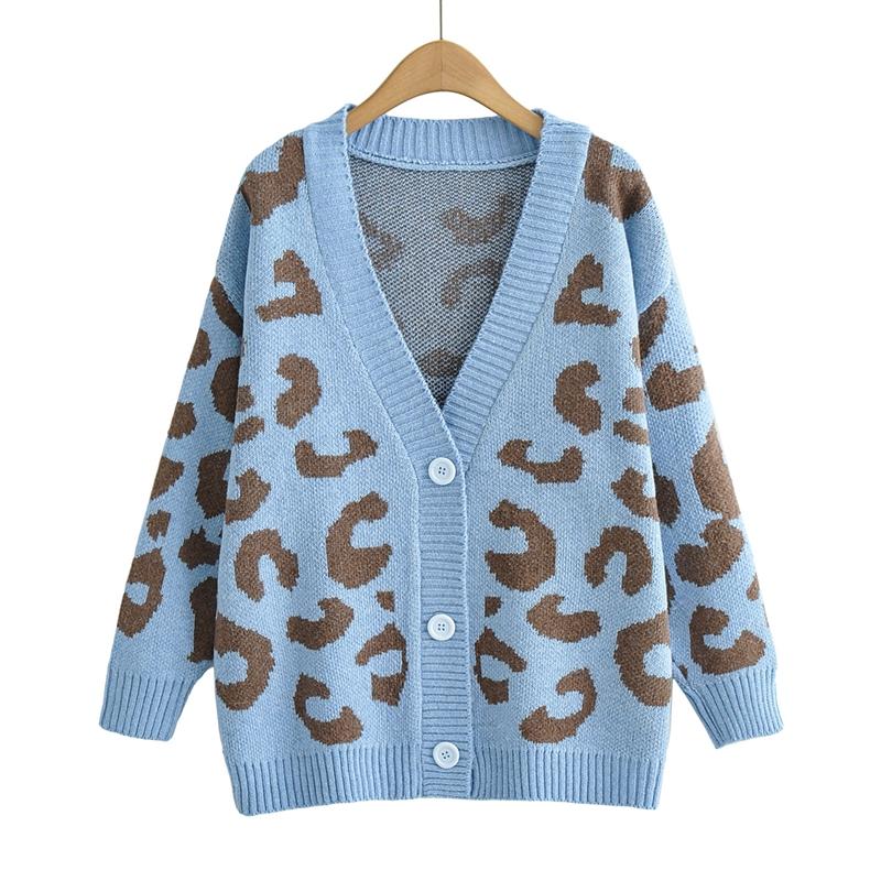 

Women's Knits & Tees Women Sweaters Autumn Winter 2022 Fashion Loose Casual Leopard V Neck Single Breasted Long Sleeve Cardigans Coat TopWom, Blue