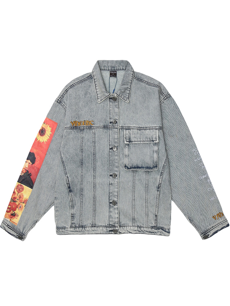

Autumn Fashion Oil Painting Pattern Denim Jackets Loose Lady Streetwear Coats Harajuku BF Jacket, Main image color