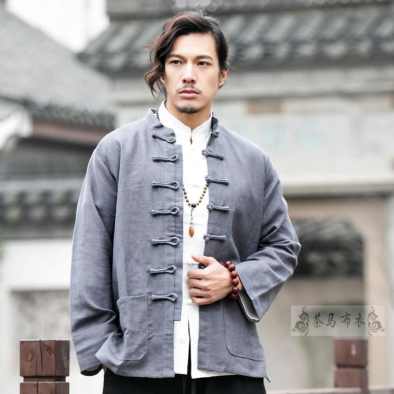 

Ethnic Clothing Autumn Men Linen Hanfu Chinese Style Jackets Traditional Tops Tang Suit Long Sleeve Loose Blouse Oriental Asia Cloth