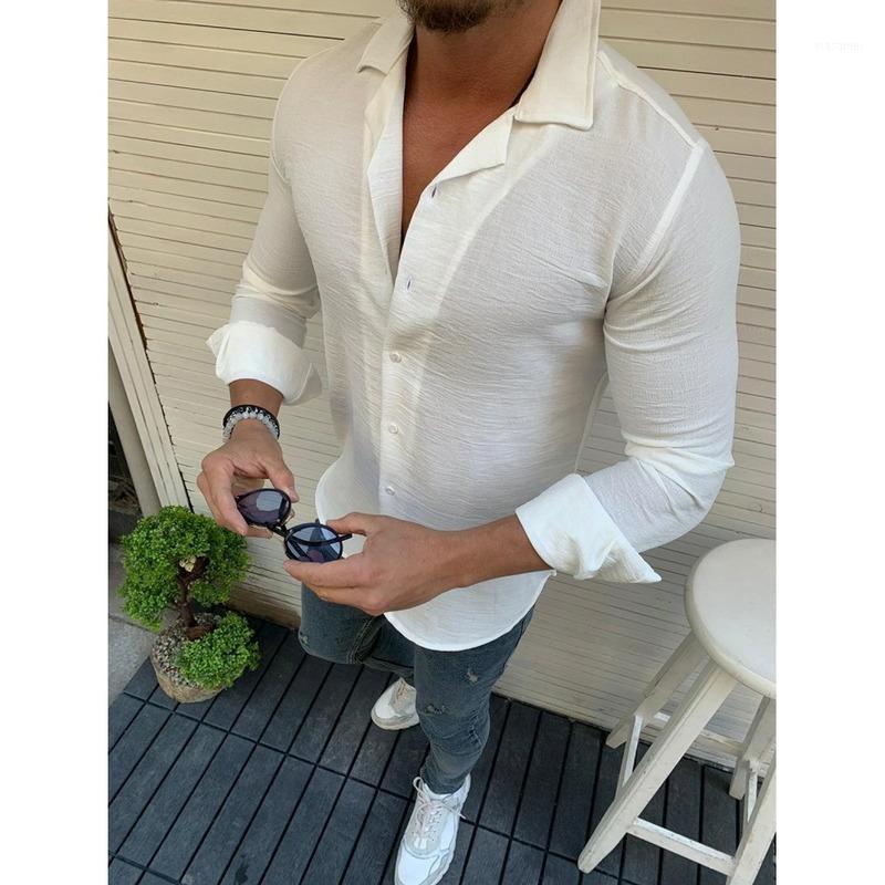 

Men's Casual Shirts 2022 Style Cotton Linen Spring Summer Lapel Long-sleeved Shirt Top Good Quality Camisas Para Hombre, Army green
