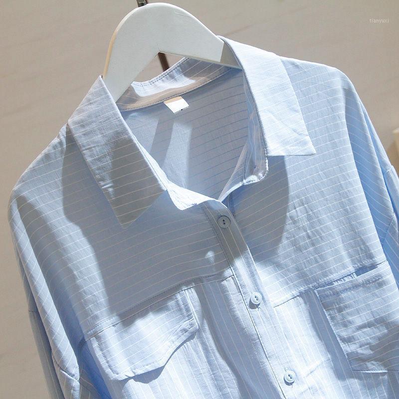 

Women's Blouses & Shirts Women Spring Autumn Style Loose Lady Casual Long Sleeve Turn-down Collar Blusas Tops ZZ0613, Blue