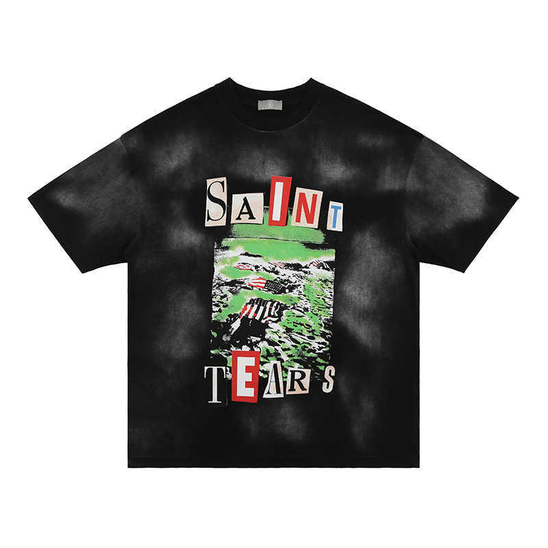

Men's T-Shirts FG Menswear | 2022 spring and summer new chaopai high street Vintage heavy metal letter printed short sleeve T-shirt, Black