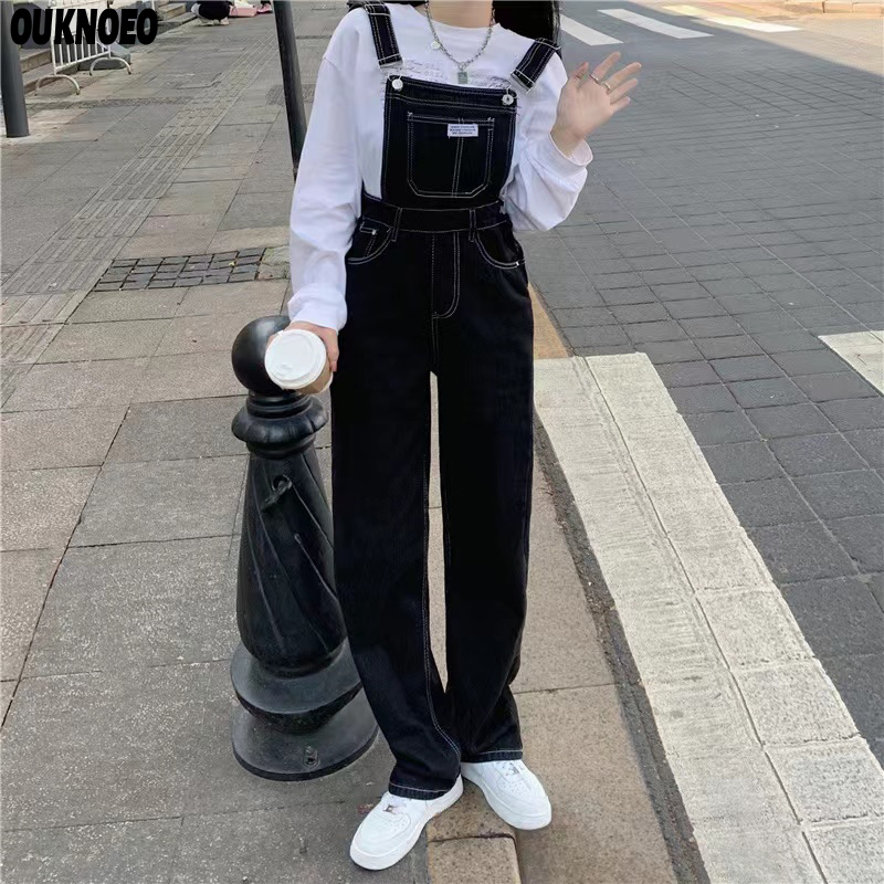 

Women's Plus Size Jumpsuits Rompers Women's Denim Overalls Black Straight Wide Leg Jumpsuits Korean Streetwear Loose High Waist Summer Thin Jumpsuits Woman 220826, Blue