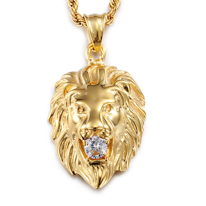 

Mens Lion Head Pendants Necklaces For Men Black Silver Gold 3Colors Chain Necklace Hip Hop Jewelry Cool Biker Students Street