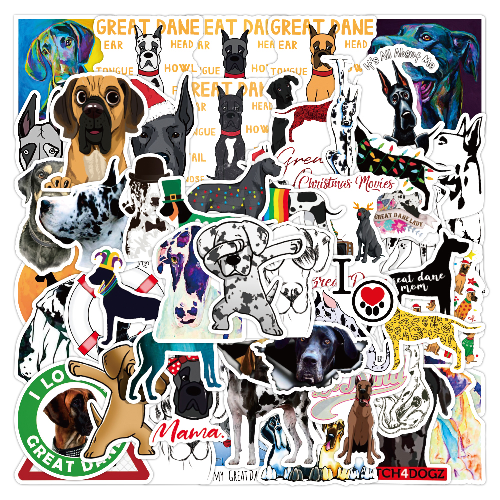 50Pcs/Lot Dog Great Dane Animal Cute Sticker For Laptop Water Bottle Skateboard Luggage DIY Notebook Scrapbooking Decals Kawaii-image-760115164